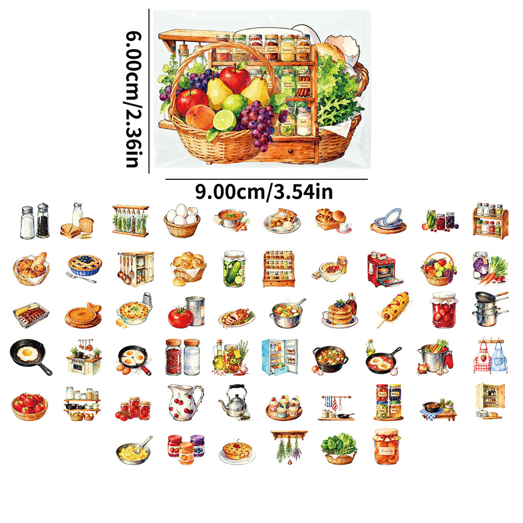 Kitchen Appliances Vintage - 56Pcs Stiker PET Dapur Retro, Stiker